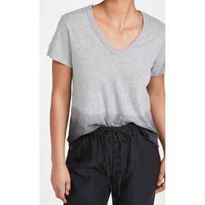 Wilt Cotton Dip Dye Ombre Grey Heather/Black Raw Hem V Neck Tee Shirt EUC Sz XS